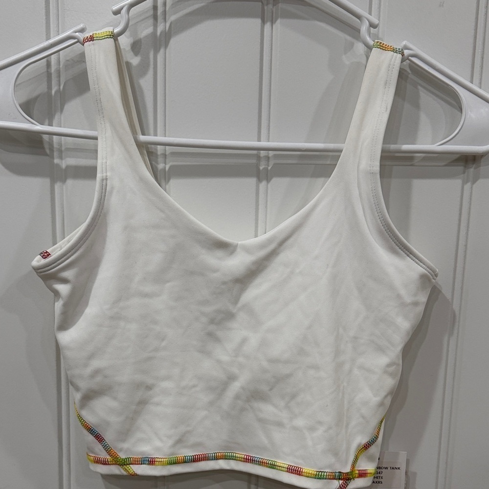 White Crop Top with Rainbow Accent - Picture 3 of 7
